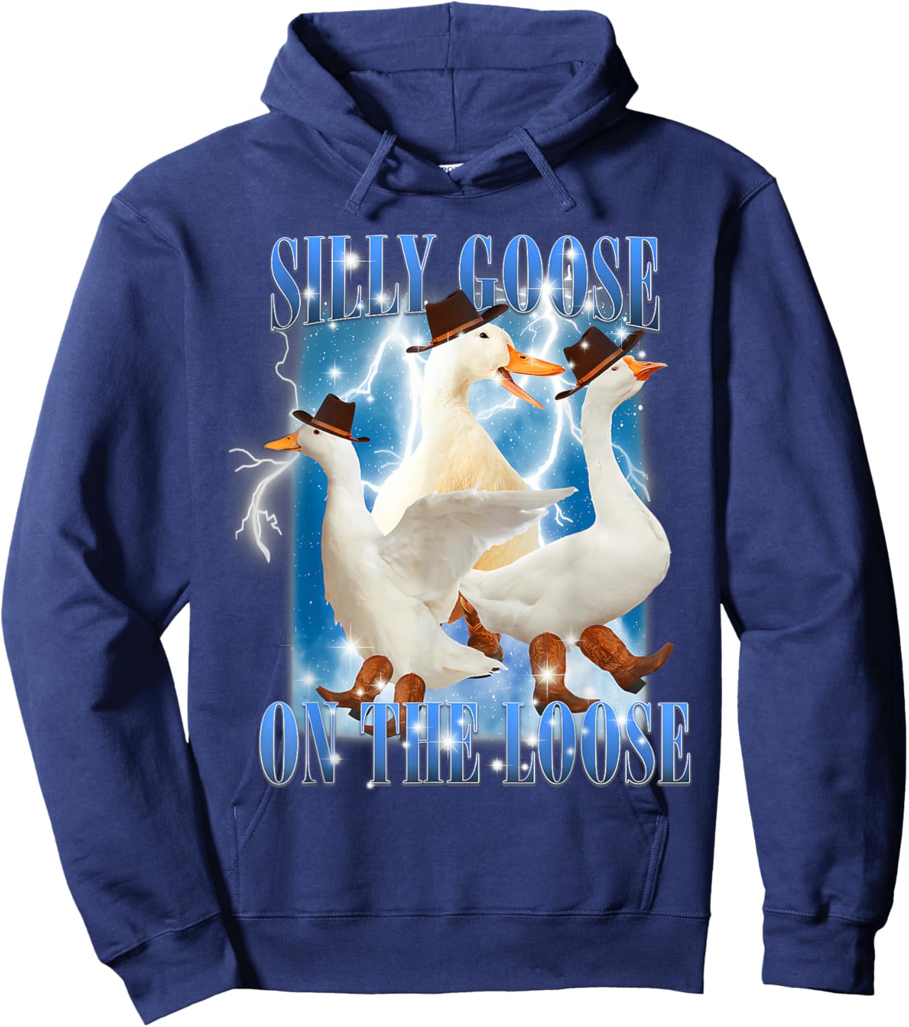 Retro Goose Aesthetic Trendy Meme Silly Goose On The Loose Hoodie - Hoodie | Navy