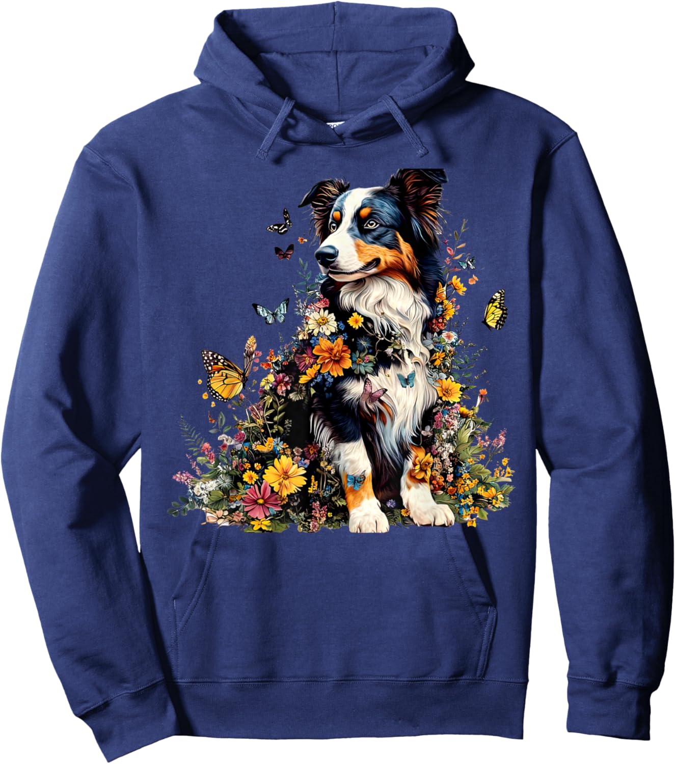 Australian Shepherd Floral Butterfly Nature Garden Dog Lover Hoodie - Hoodie | Navy