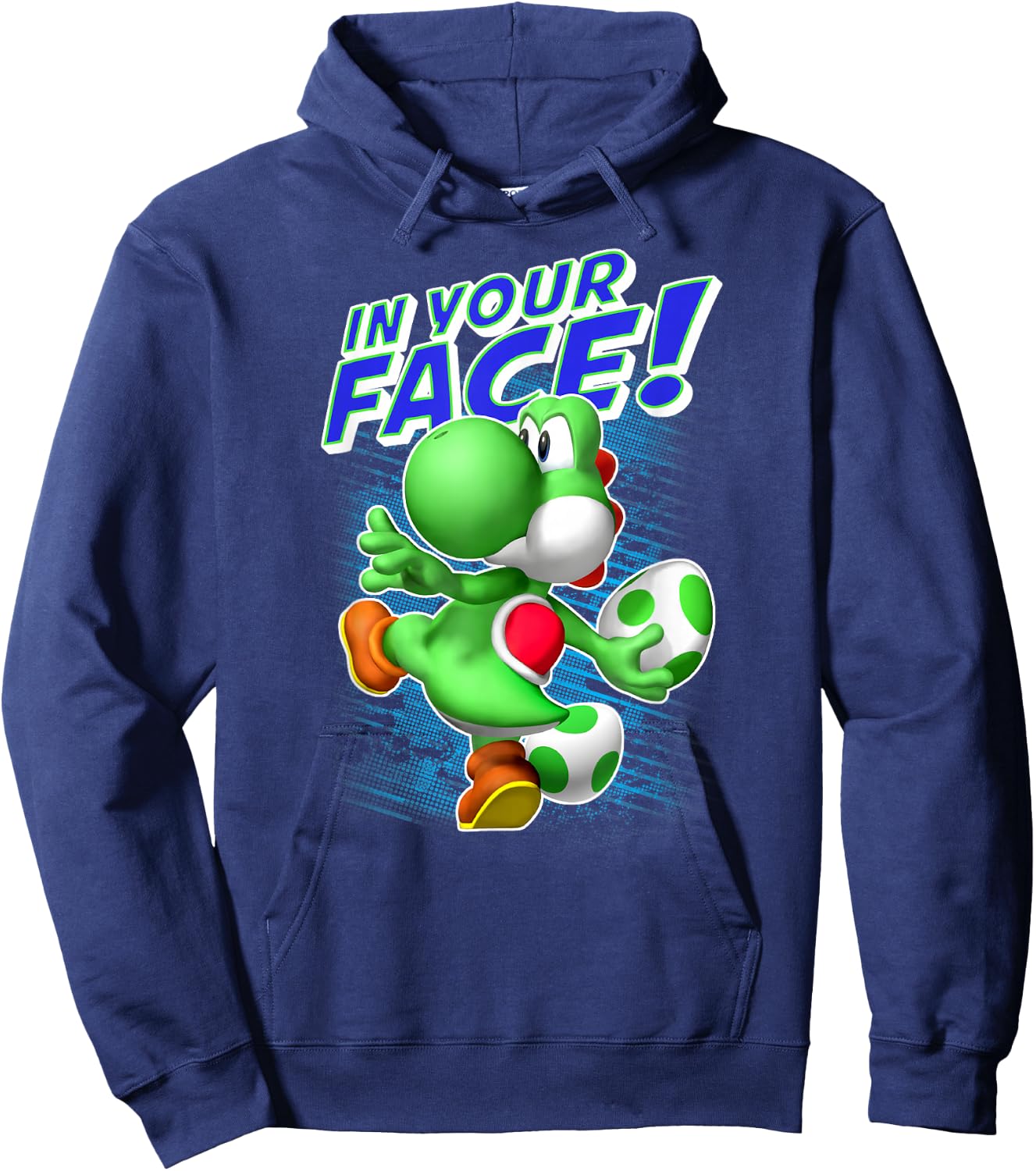 Super Mario Yoshi in Your Face Egg Throw Portrait Hoodie - Hoodie | Navy