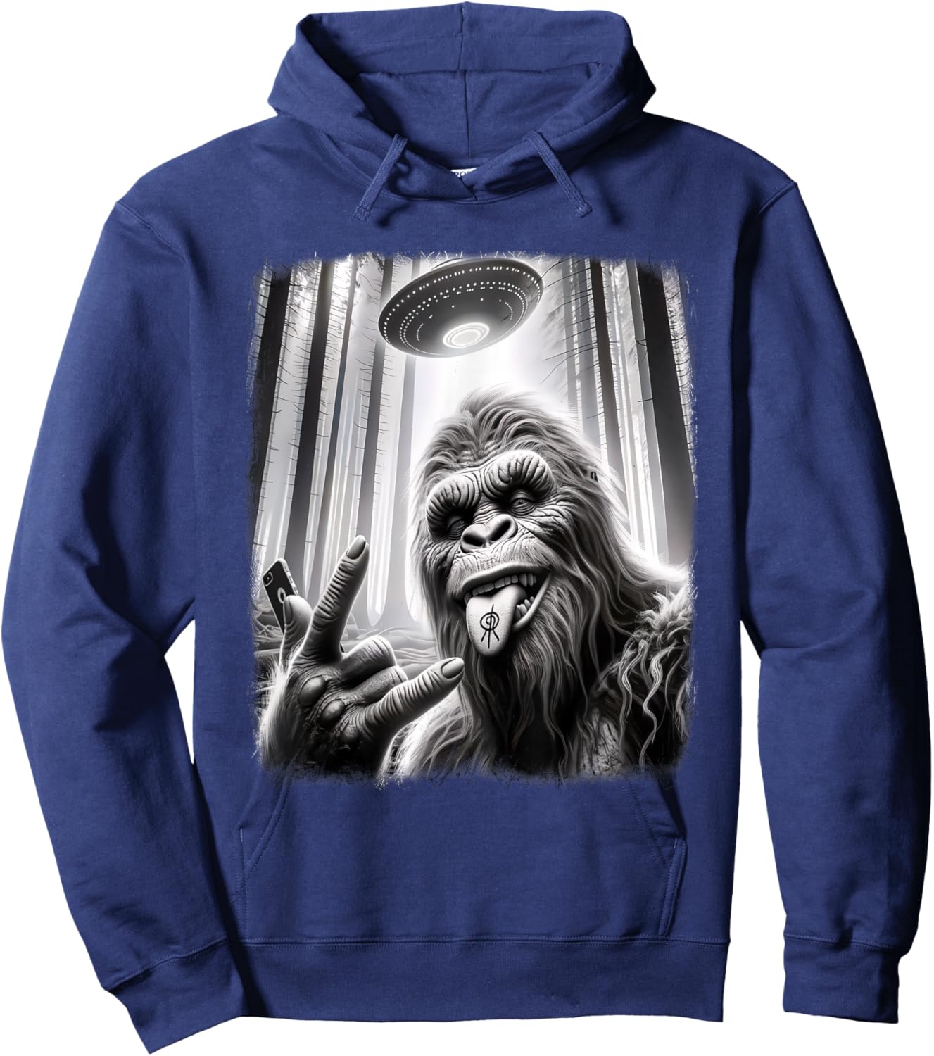 Sasquatch Selfie Big Foot Rock On UFO Alien Funny 0HJXK2 Hoodie - Hoodie | Navy