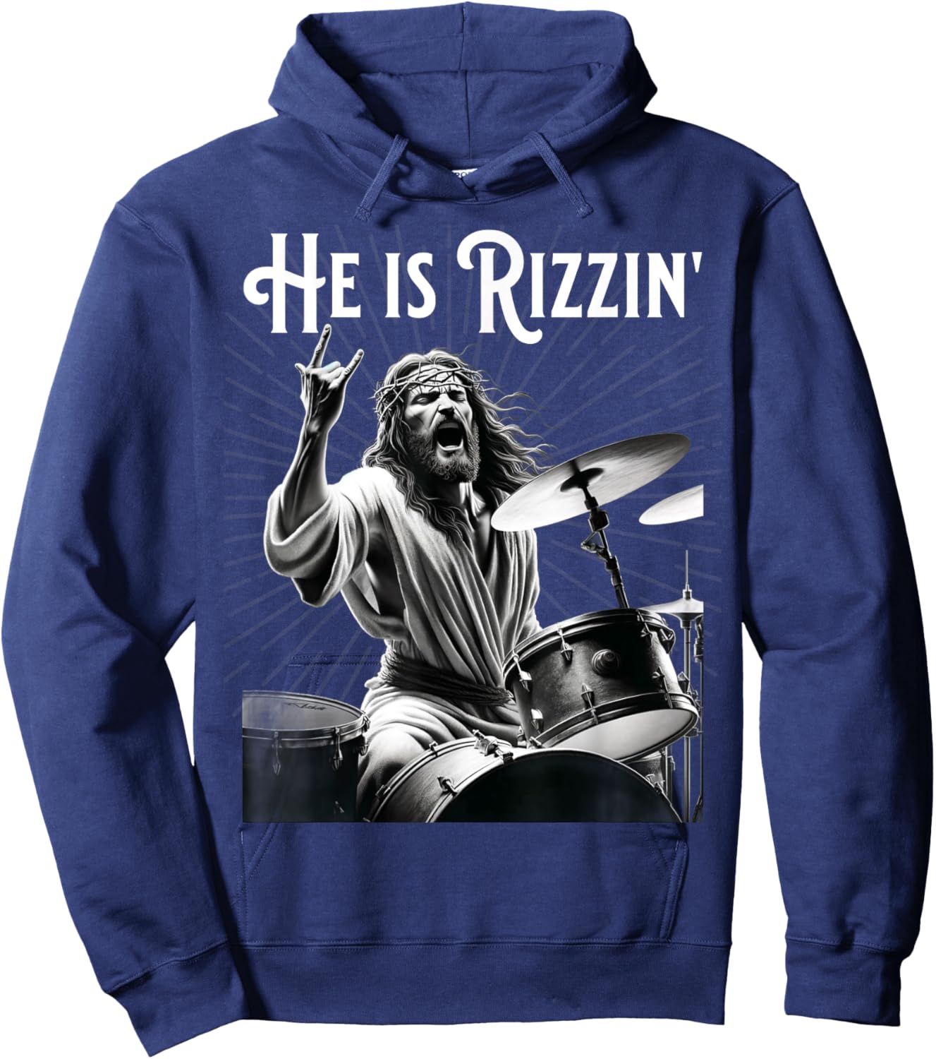 Funny Rizz He is Rizzin Jesus Drumming Hoodie - Hoodie | Navy