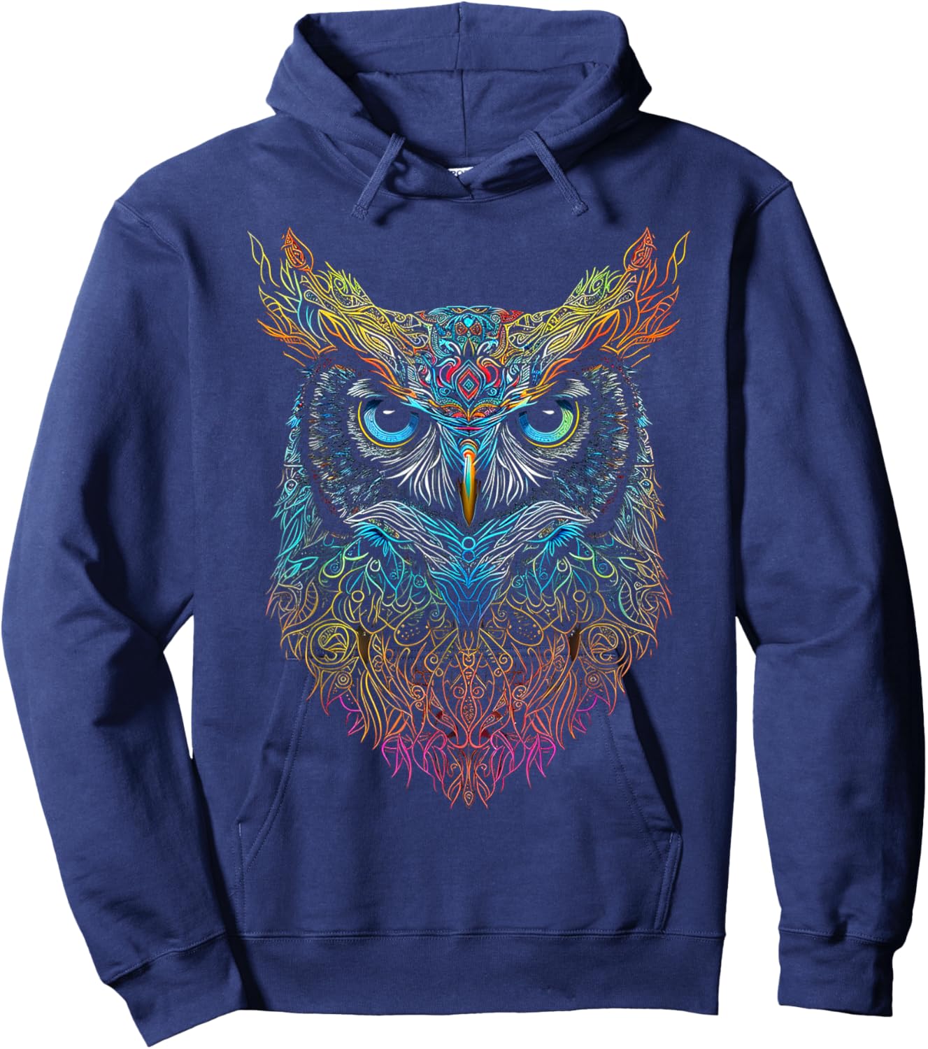 Owl Colorful Mandala Graphic Animal Art Bird Owl Hoodie - Hoodie | Navy