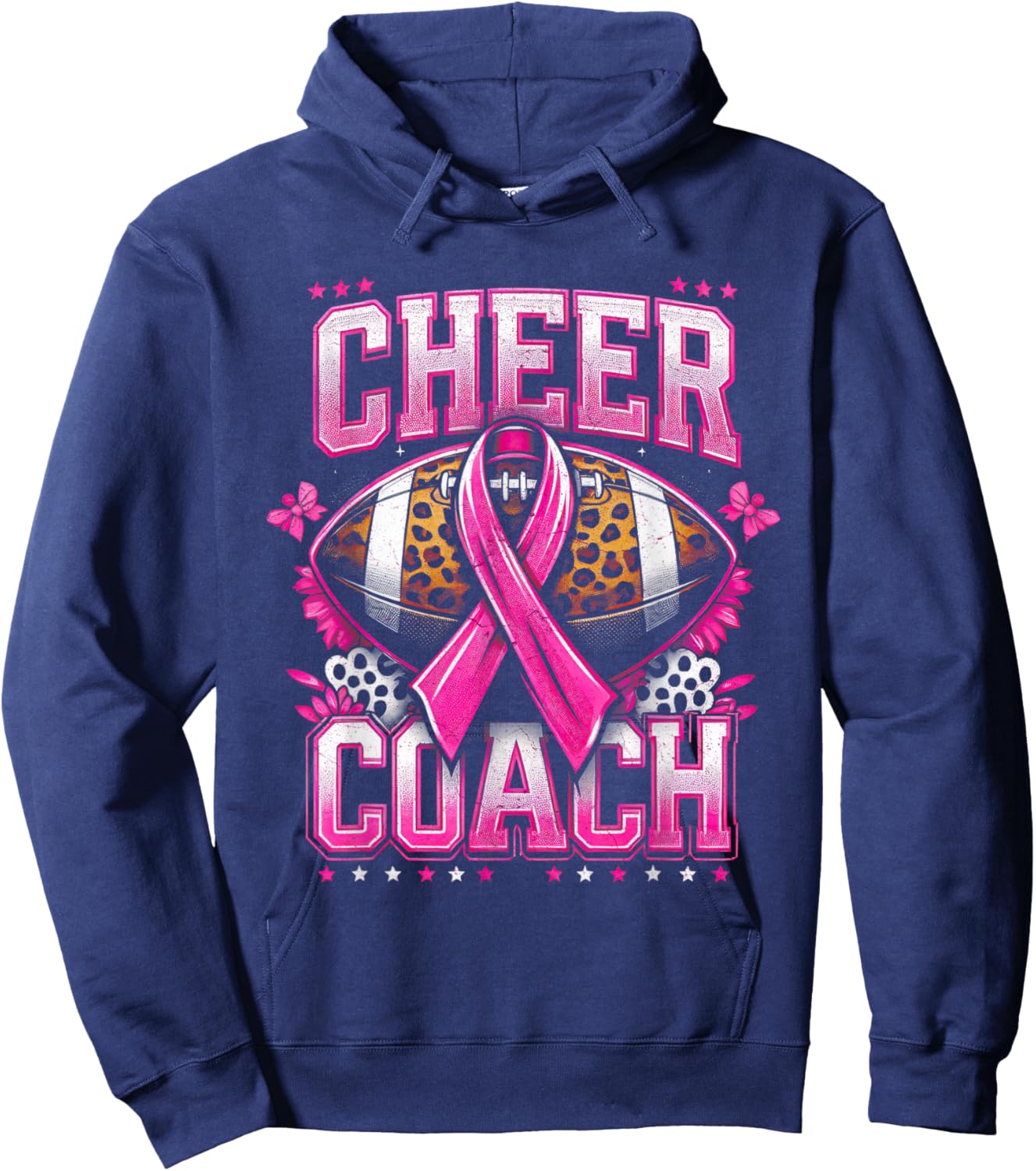 Football Cheer Coach Pink Ribbon Breast Cancer Awareness Hoodie - Hoodie | Navy