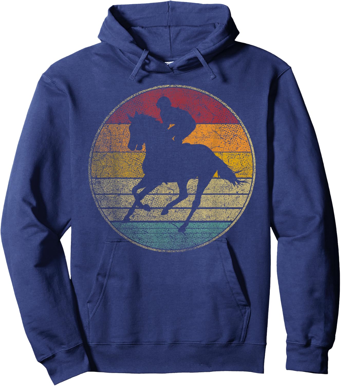 Horse Riding Racing Equestrian Vintage Distressed Retro 70s Hoodie - Hoodie | Navy