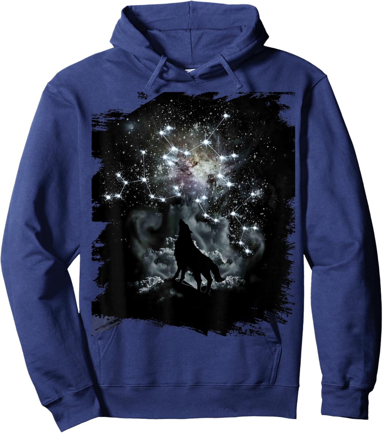 Celestial Wolf Constellations, Cosmic Space Wolves Galaxy Hoodie - Hoodie | Navy