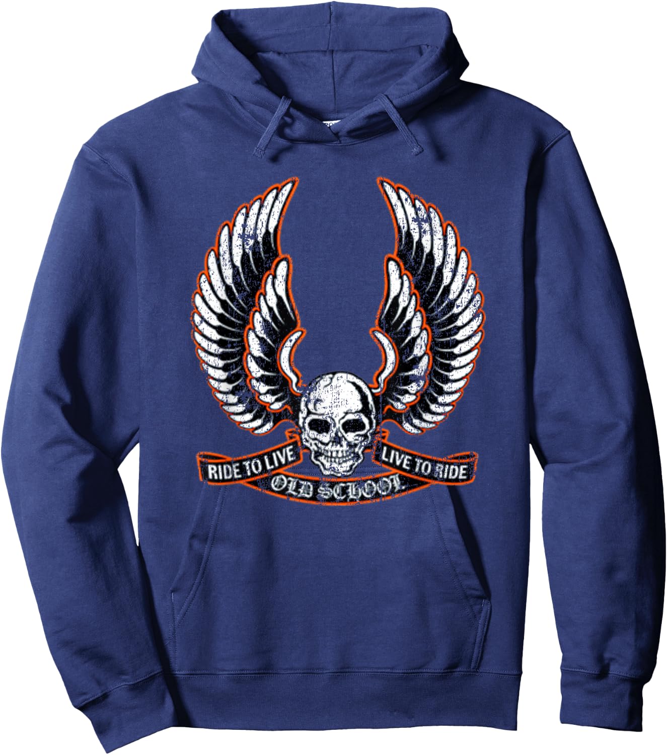 Ride To Live Live To Ride Old School Cool Vintage Biker Hoodie - Hoodie | Navy