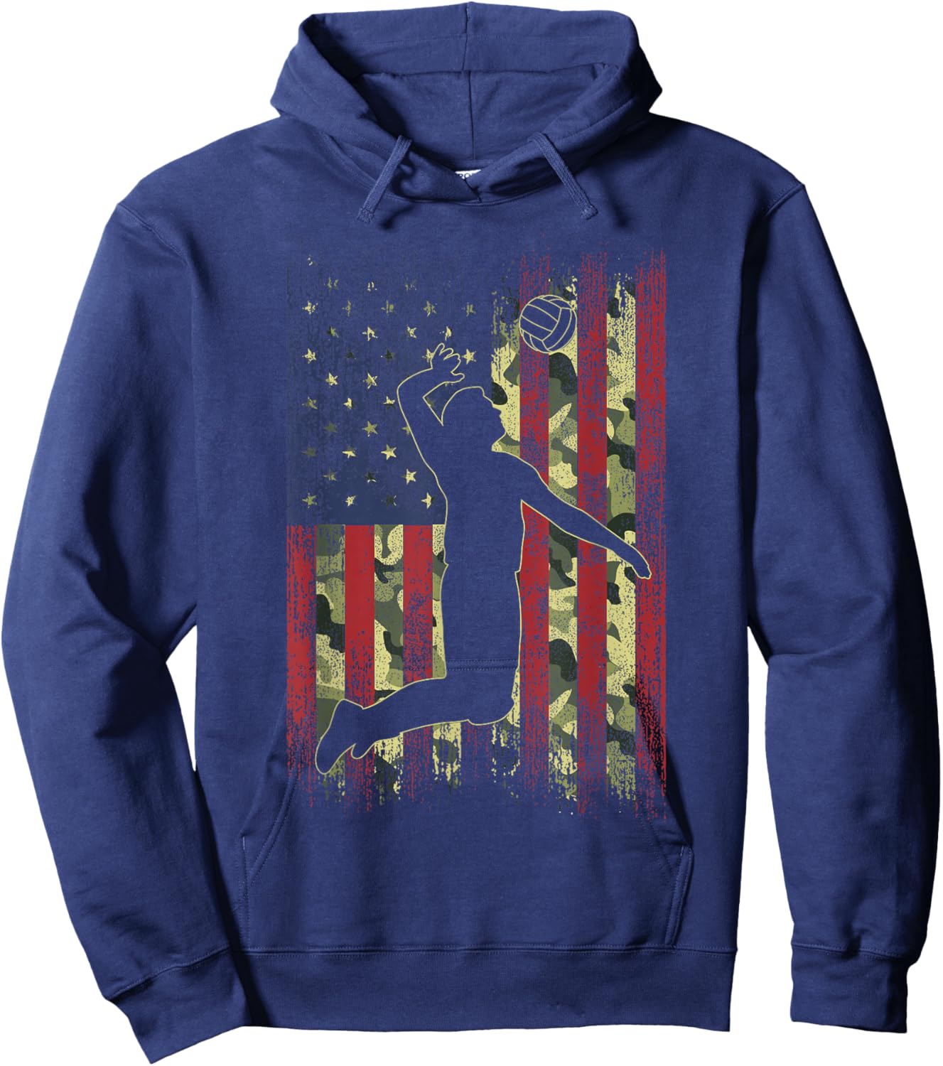 Camo US Flag Volleyball Vintage Patriotic Men Women Kids Hoodie - Hoodie | Navy