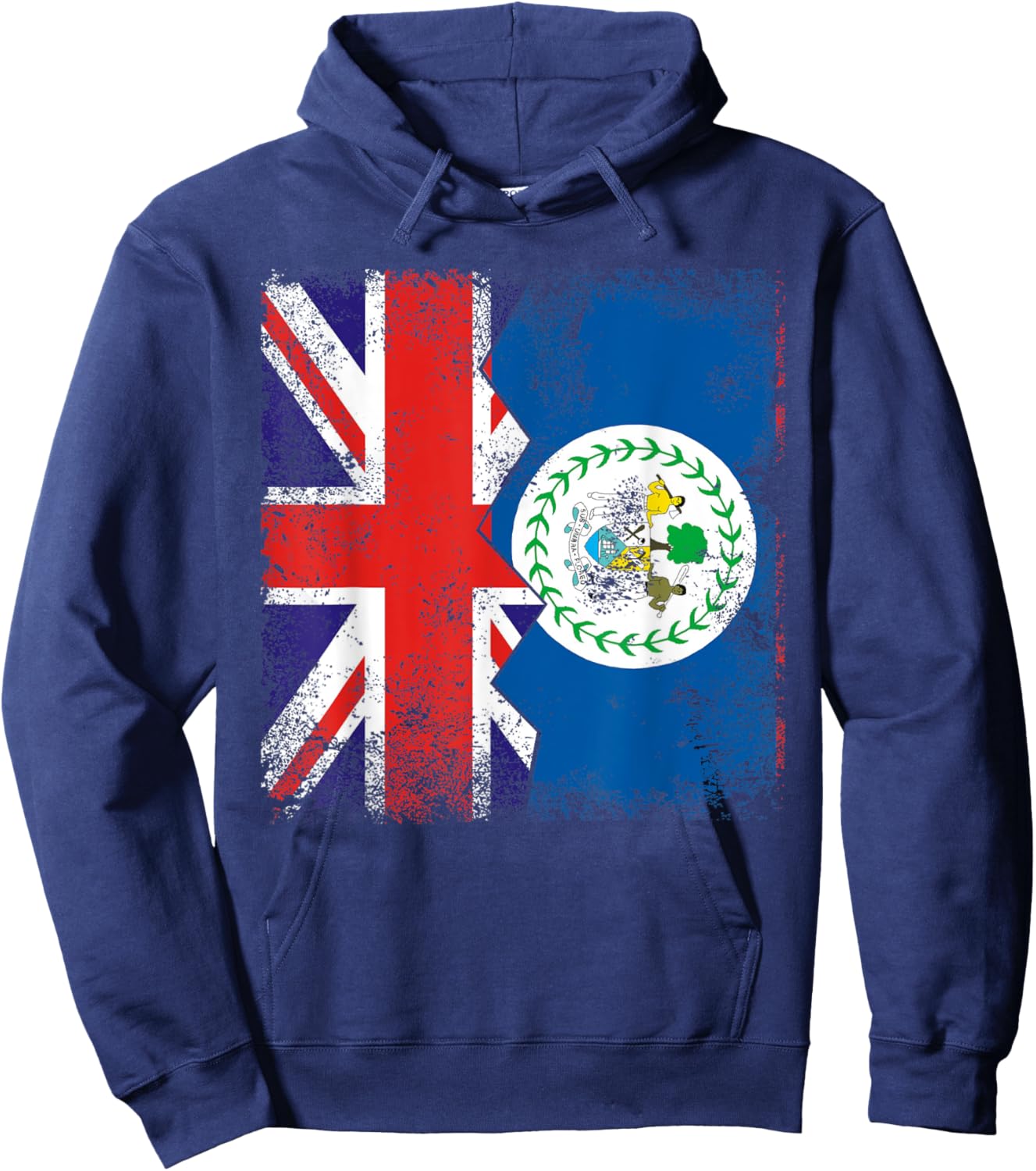 Belizean Roots | Half British Flags | UK Belize Vintage Hoodie - Hoodie | Navy