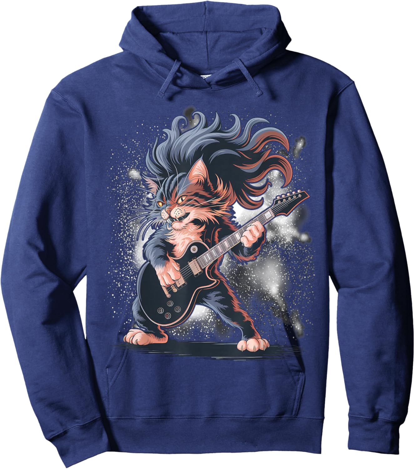 Rock and Roll Cat Playing Guitar Hoodie - Hoodie | Navy