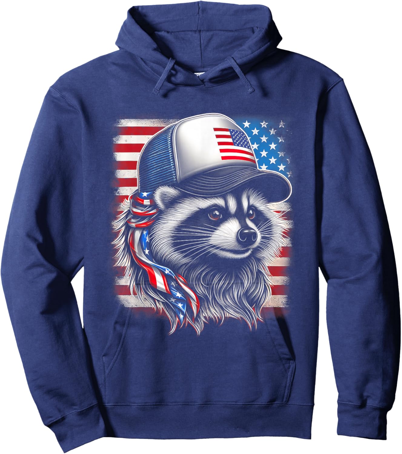 Redneck Raccoon Mullet White Trash Party Attire 4th July Hoodie - Hoodie | Navy