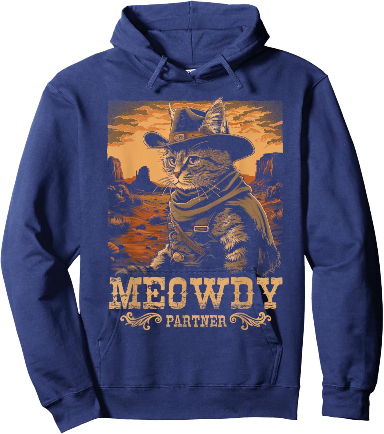 Meowdy Cute Kitten Funny Cat Cowboy Hat Country Love Animal Hoodie - Hoodie | Navy