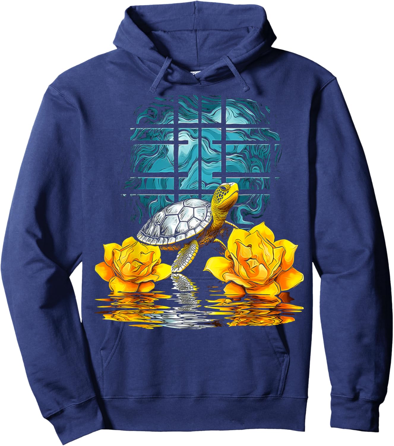 Turtle Flowers Animal Art Geometric Artwork Turtle Hoodie - Hoodie | Navy