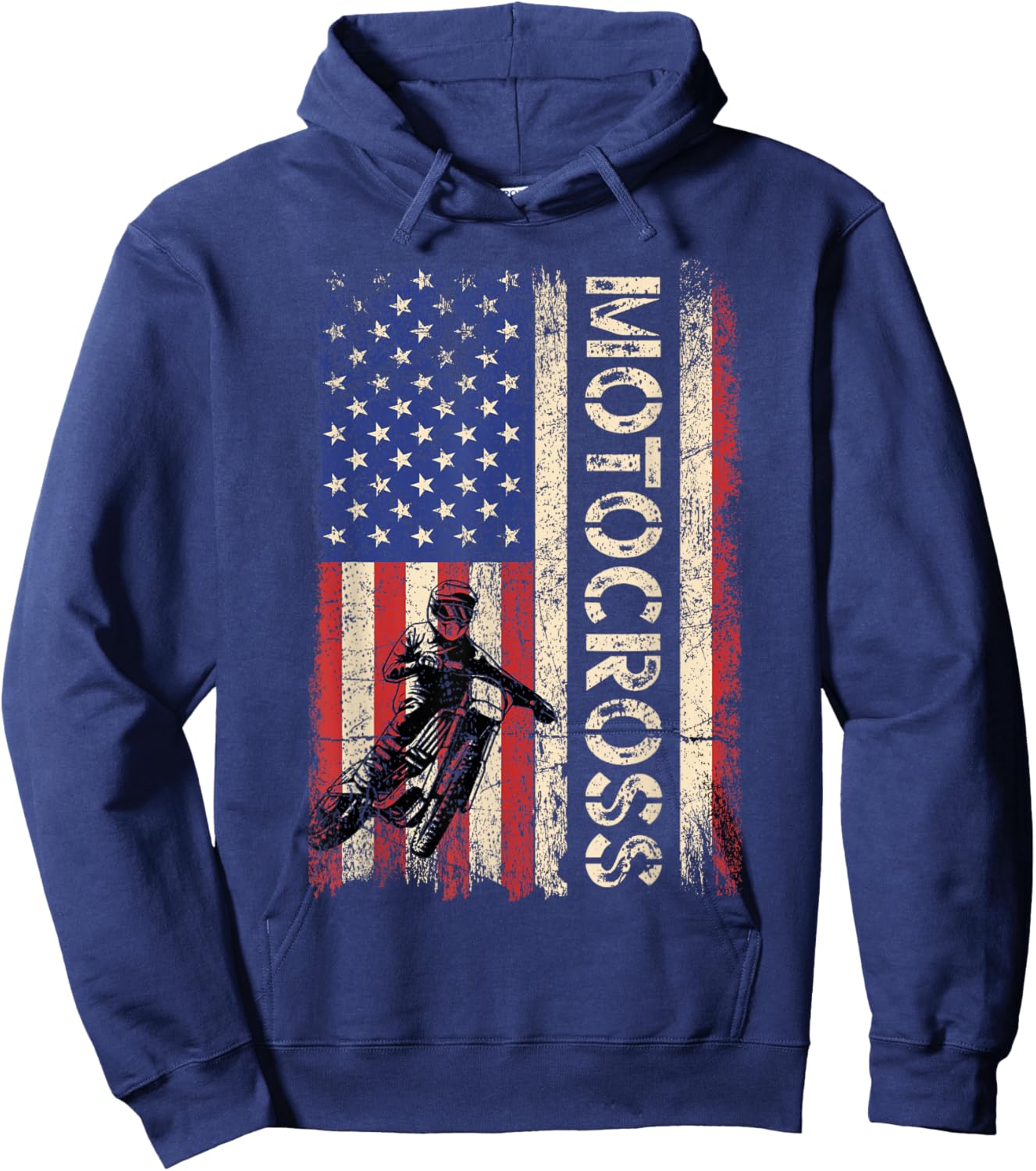 Motocross Dirt Bike American USA Flag Shirt Biker Men Hoodie - Hoodie | Navy