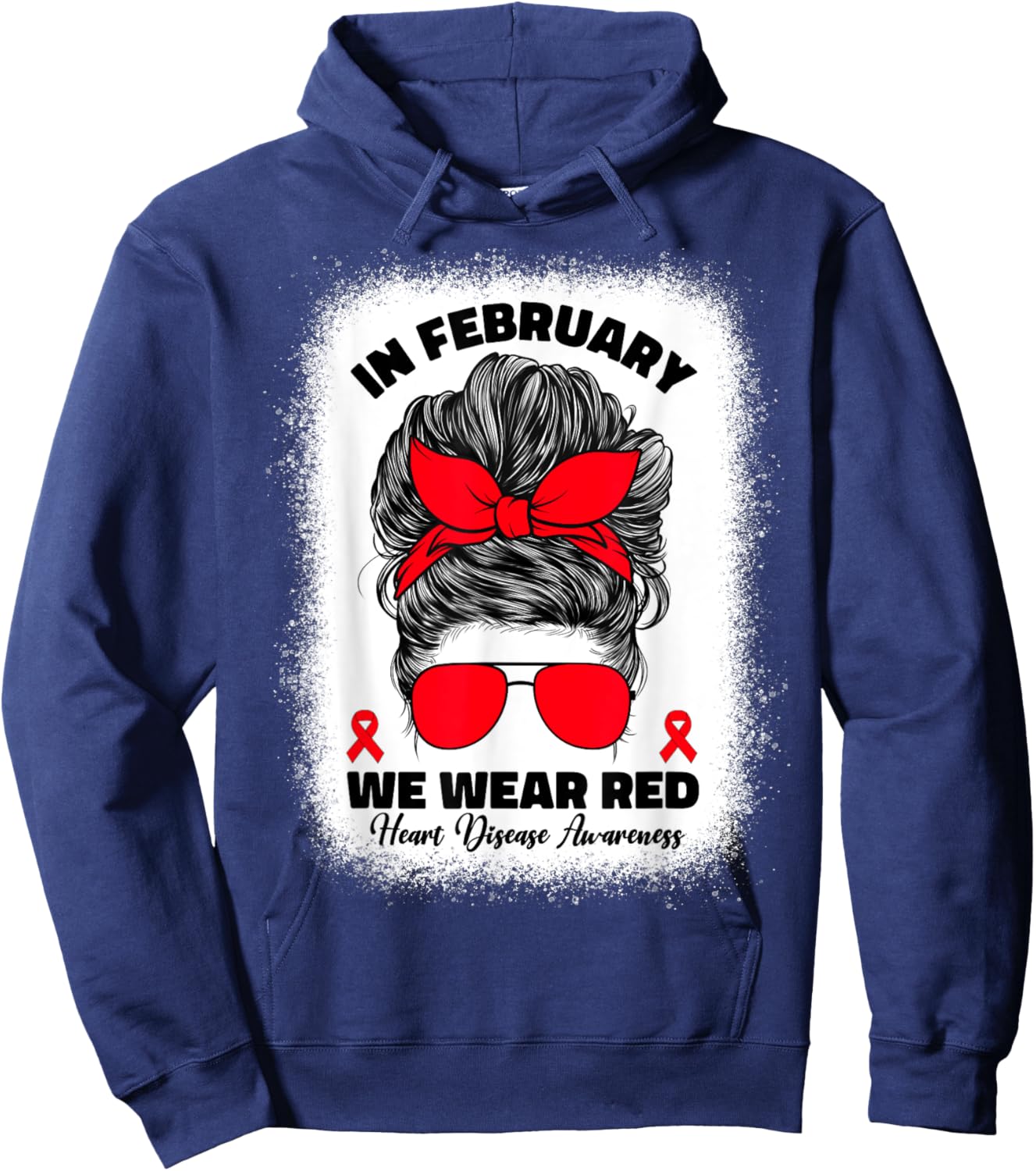 In February We Wear Red Heart Disease Awareness Hoodie - Hoodie | Navy