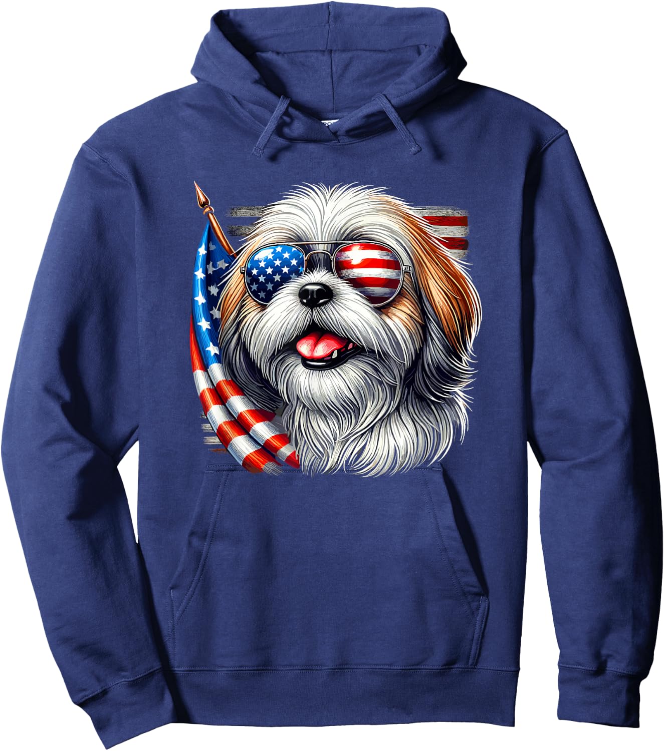 American USA Flag Shih Tzu Shih Tzus 4th Of July Patriotic Hoodie - Hoodie | Navy