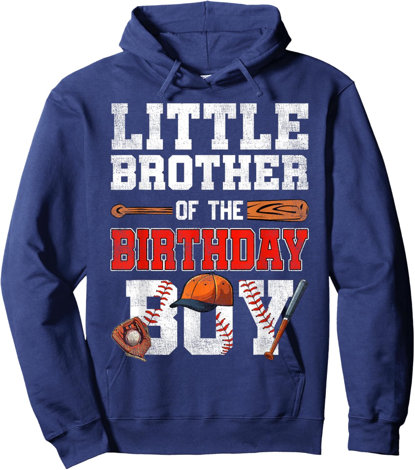 Little Brother Of The Birthday Boy Baseball Bday Family Hoodie - Hoodie | Navy