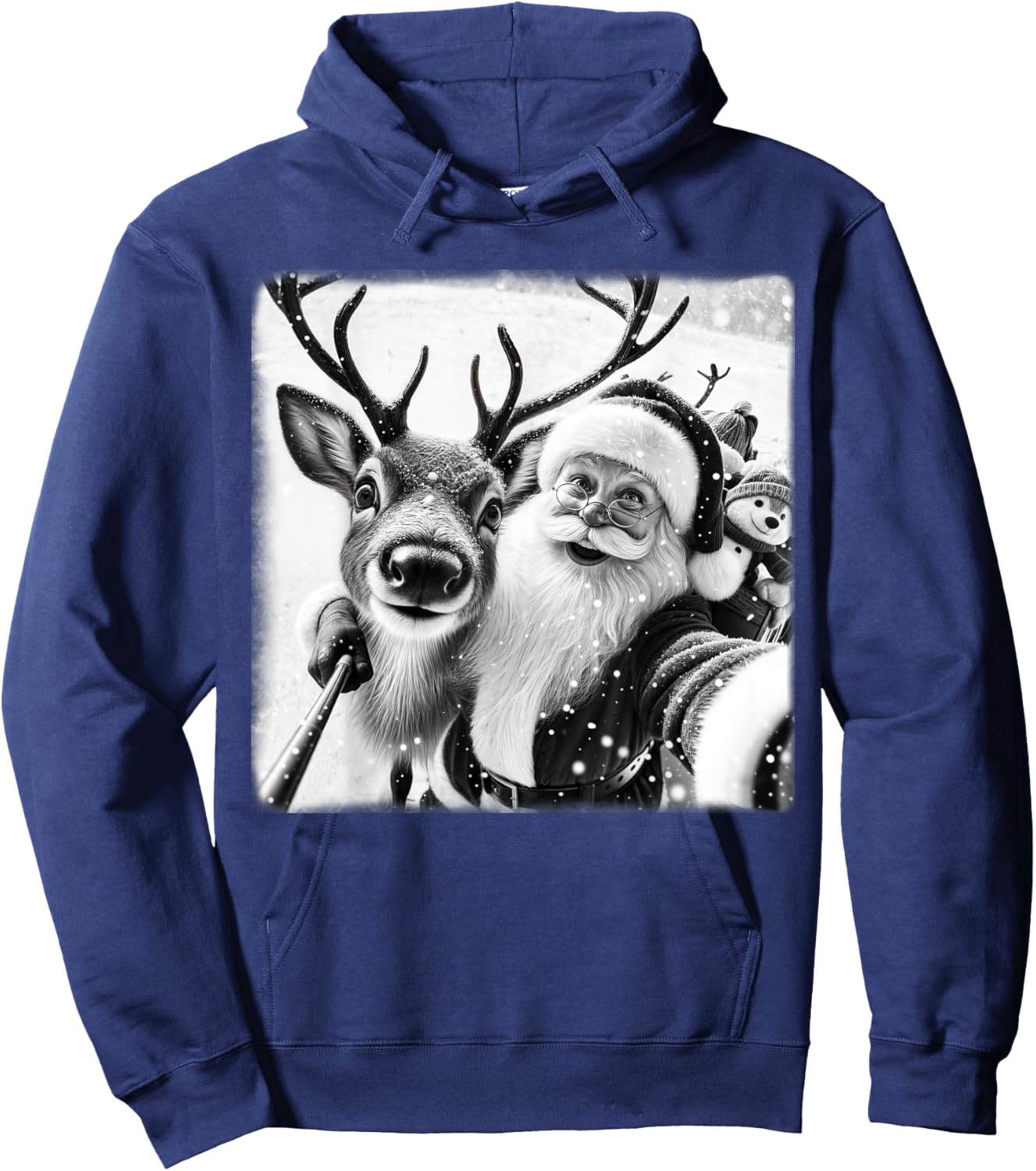 Funny Reindeer Selfie Christmas Santa Claus Xmas Cute Santa Hoodie - Hoodie | Navy