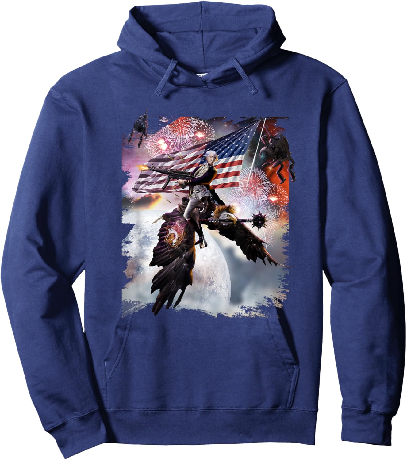 George Washington Riding Eagle American Patriotic Funny Hoodie - Hoodie | Navy