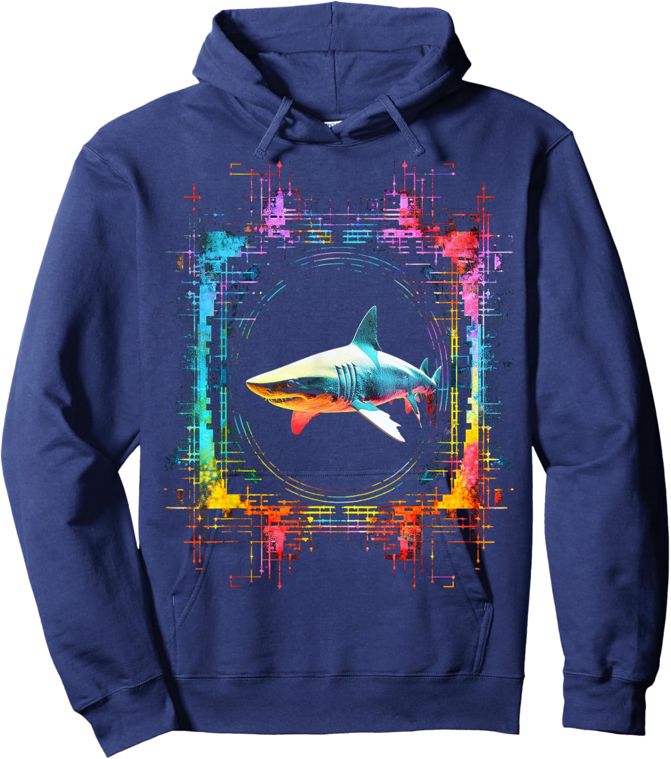 Shark Mandala Abstract Animal Art Colorful Graphic Shark Hoodie - Hoodie | Navy