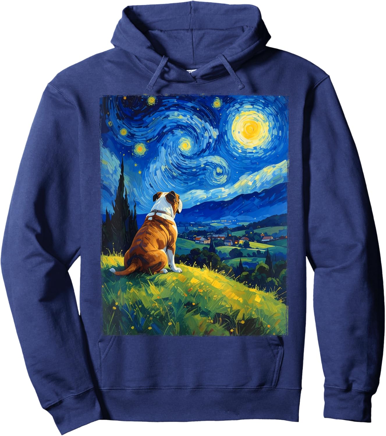 Bulldog Van Gogh Starry Night Hoodie - Hoodie | Navy