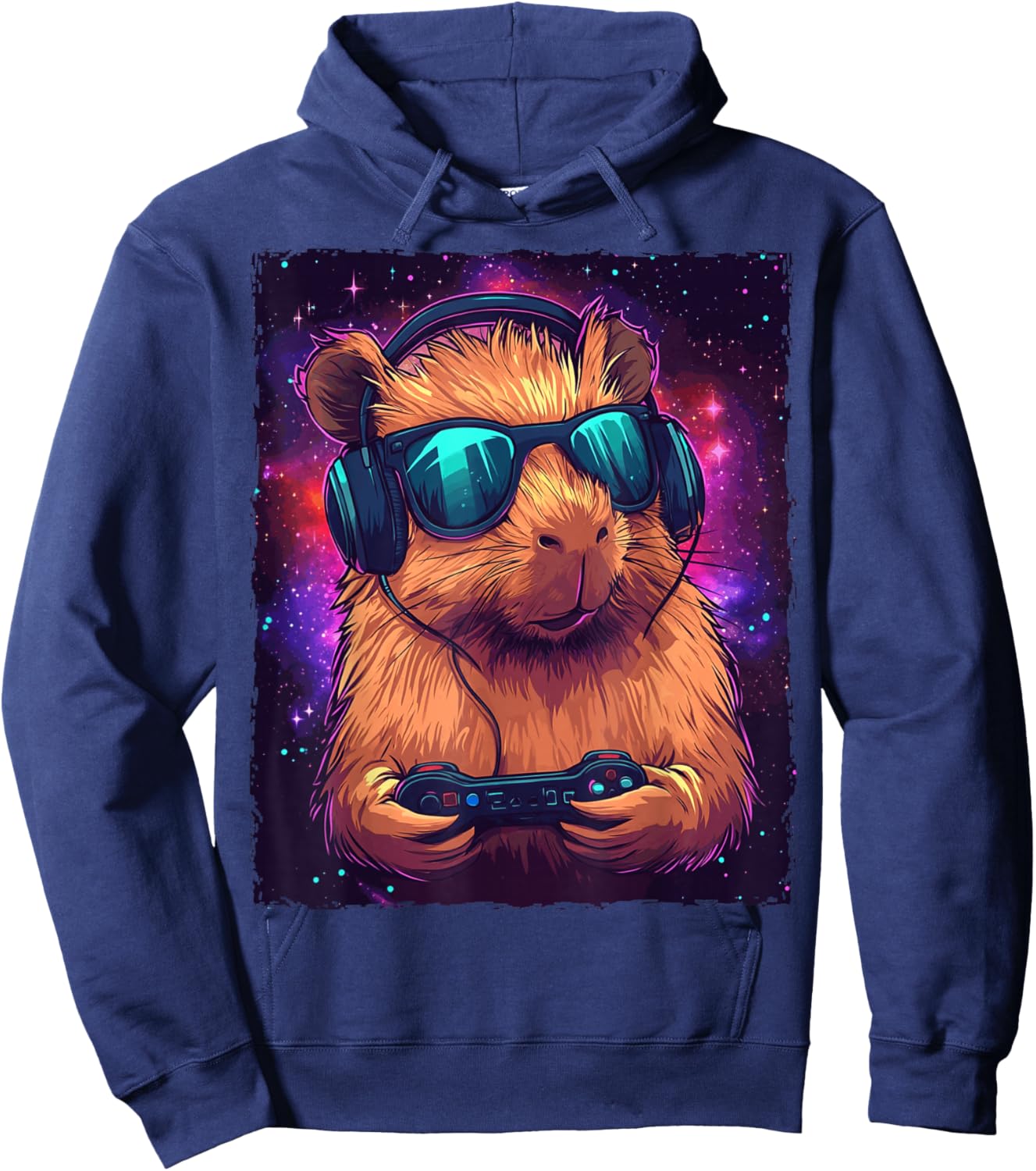 Funny - Capybara Video Games - , Black, Small, Short Sleeve, , Modern, Cartoon, Fun, All Seasons Hoodie - Hoodie | Navy