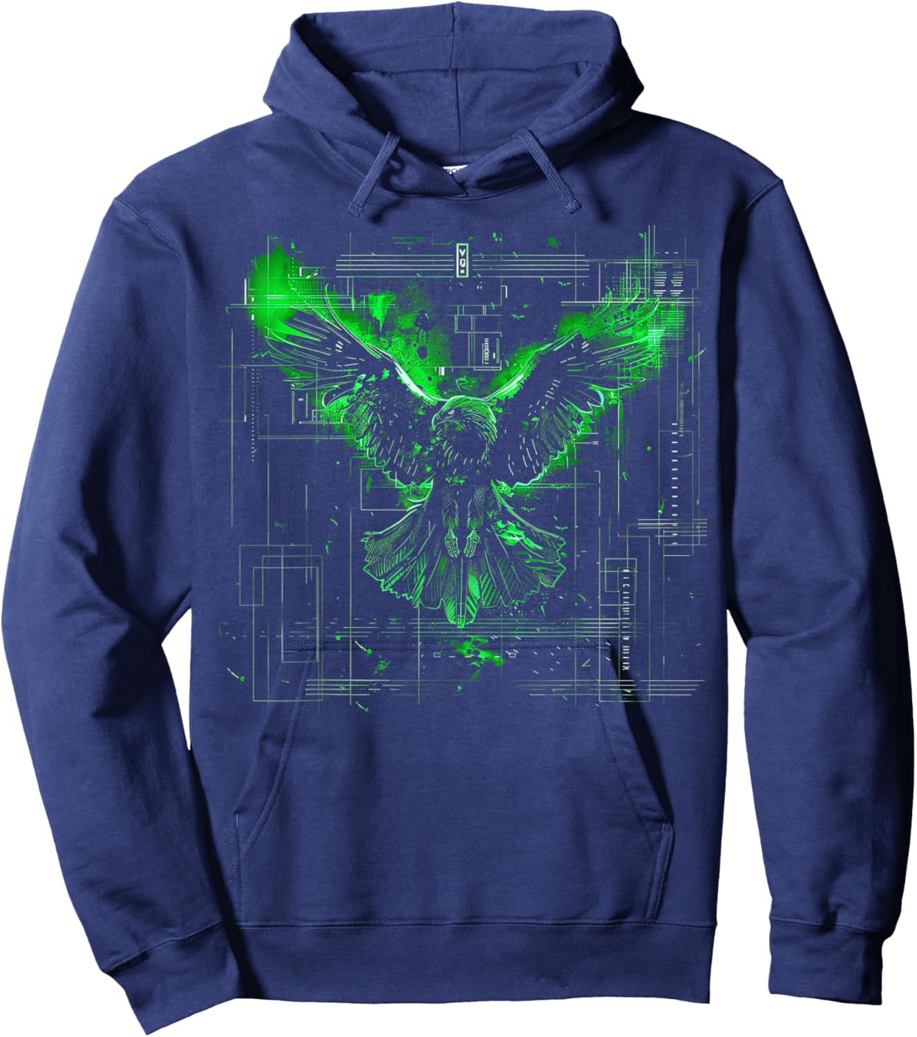 Minimalistische Cyberpunk Fantasy Adler Arkane Grün Japanische Kunst Hoodie - Hoodie | Navy