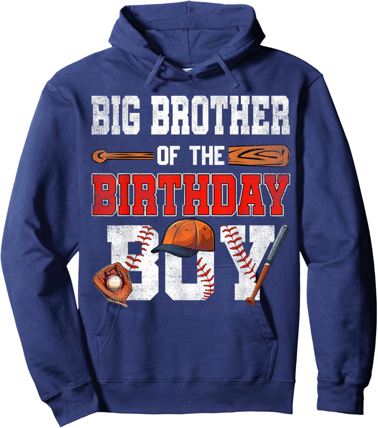 Big Brother Of The Birthday Boy Baseball Bday Family Hoodie - Hoodie | Navy