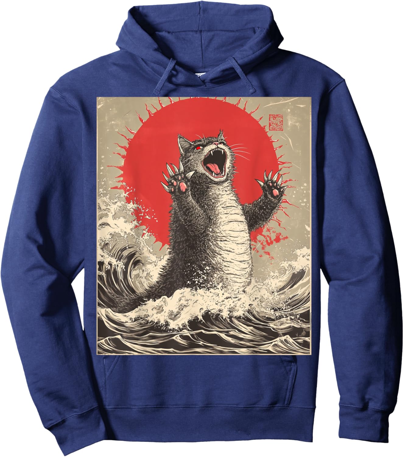 Funny Cat Lover Graphic Art Cute Catzilla Cat Japanese Art Funny Cat Hoodie - Hoodie | Navy
