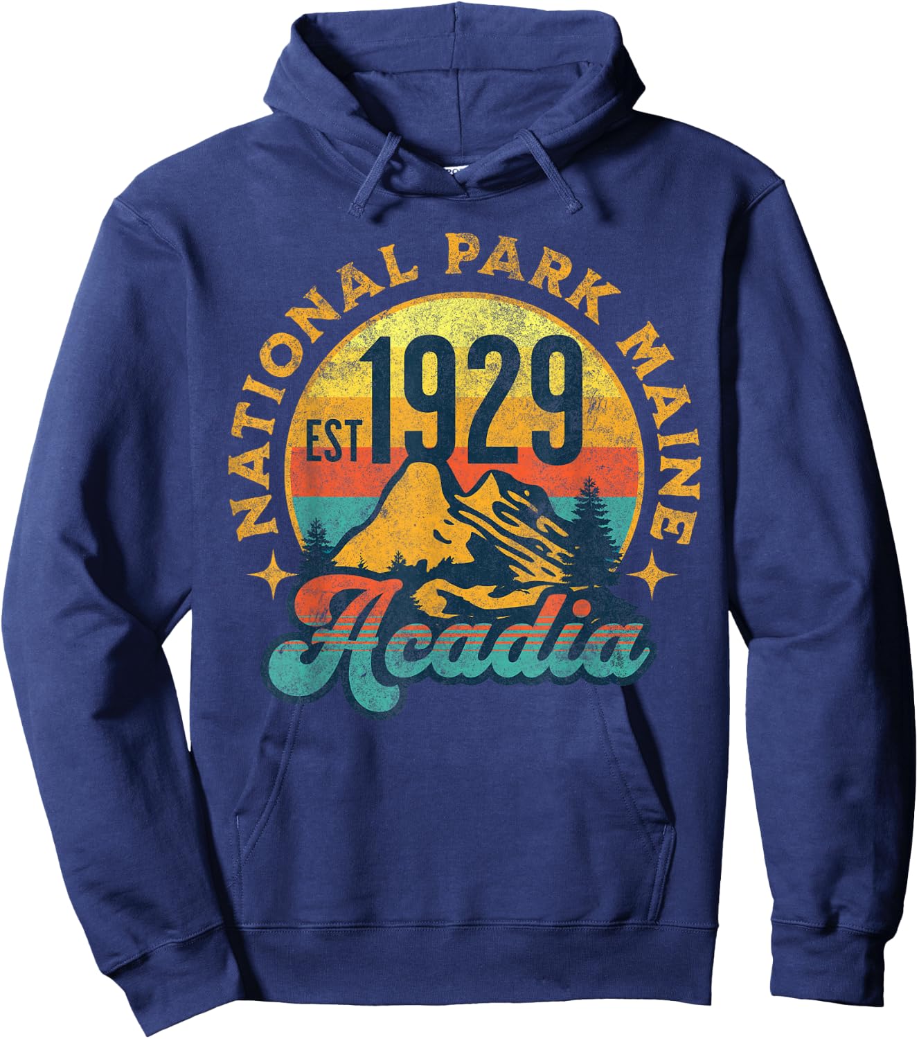 Acadia Maine Nature Mountains Hiking Outdoors Vintage Hoodie - Hoodie | Navy