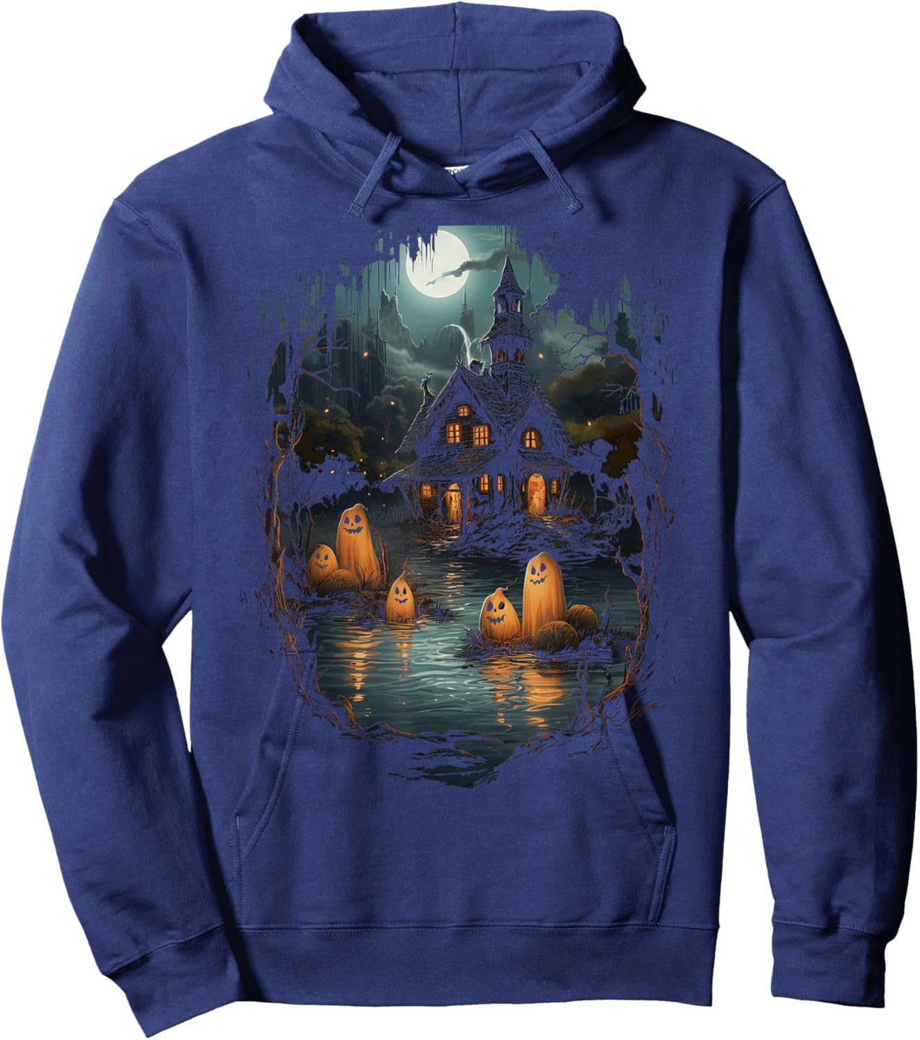 Vintage Ghost and Skeleton by Fire Camping Gothic Halloween Hoodie - Hoodie | Navy