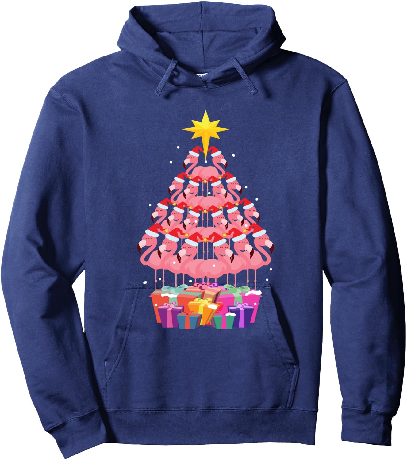 Flamingo Ugly Christmas Tree Funny Gift Hoodie - Hoodie | Navy