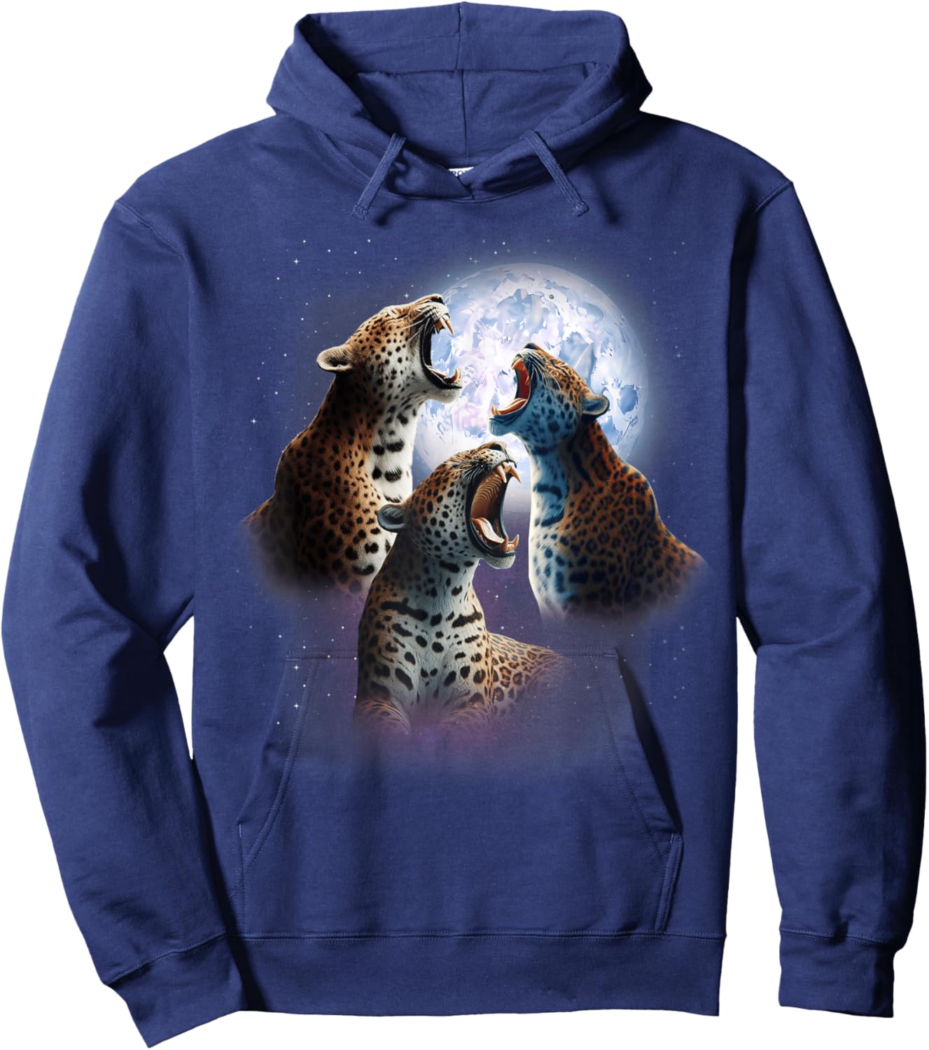 3 Leopards Howling At The Moon Funny Leopard Animal Wild Cat Men Women Kids Hoodie - Hoodie | Navy