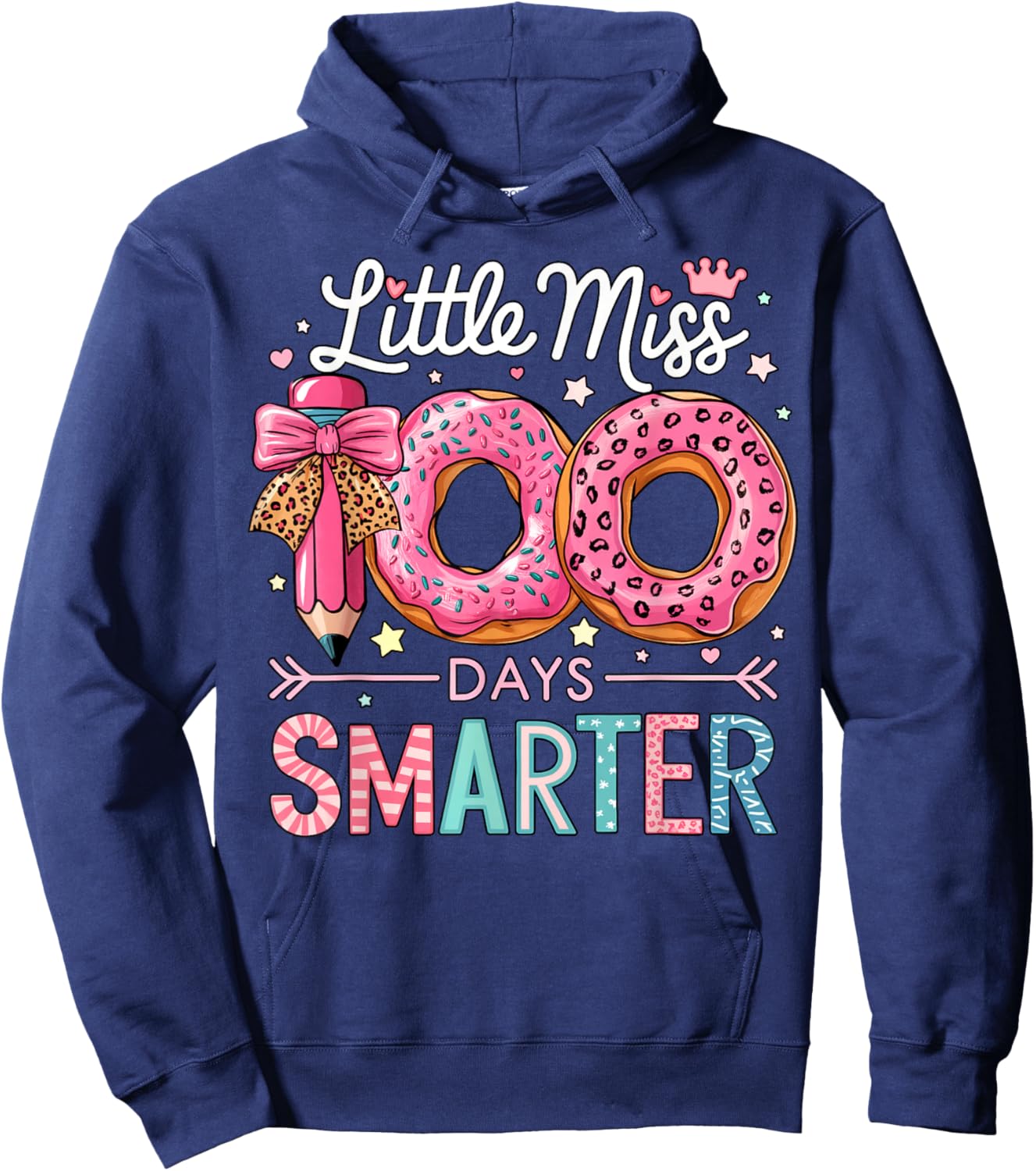 Little Miss 100 Days Smarter Kids Girls 100th Day of School Hoodie - Hoodie | Navy