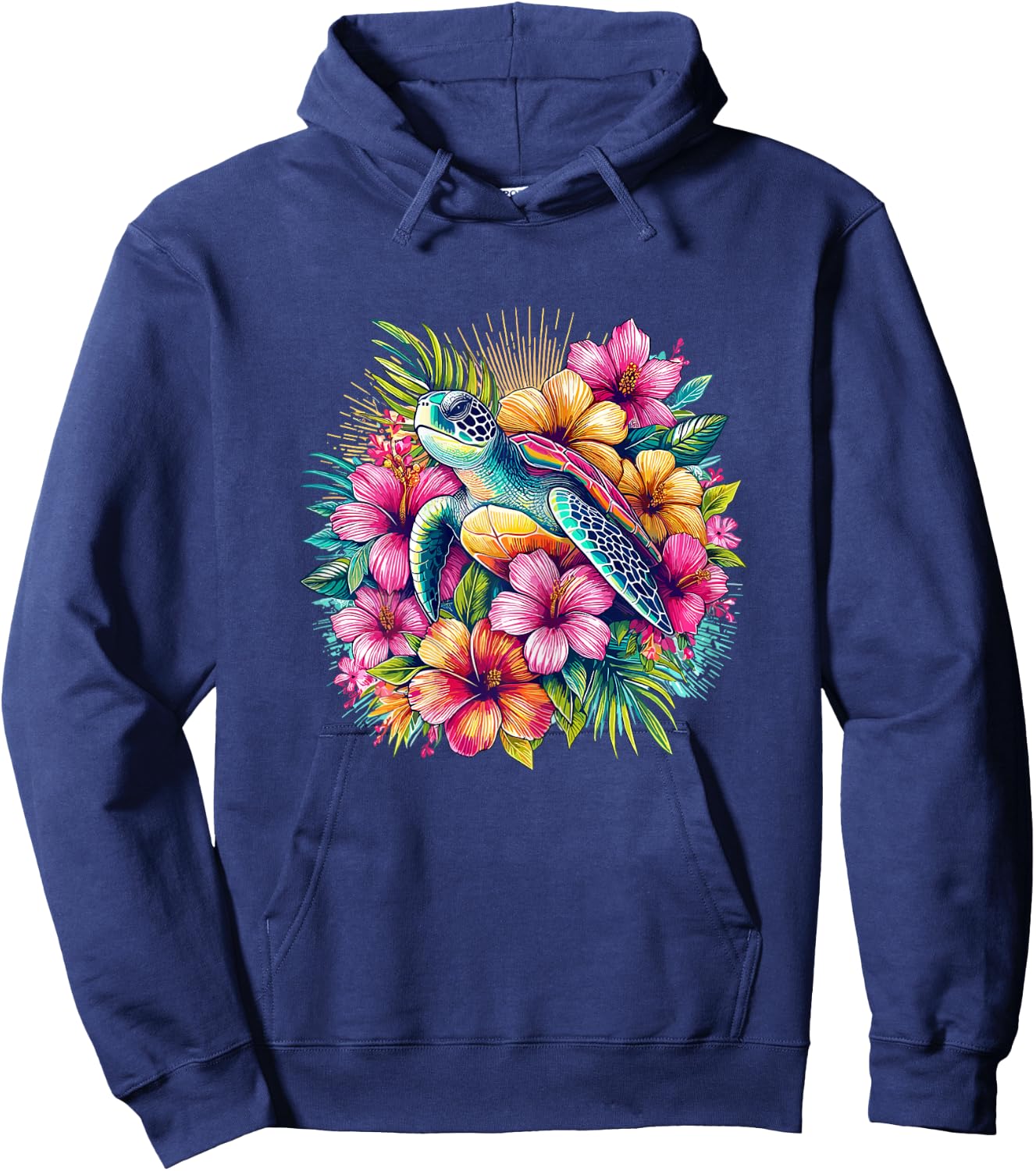 Sea Turtle Hawaiian Flowers Hawaii Hoodie - Hoodie | Navy