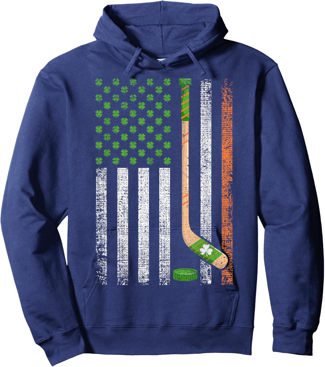 Irish USA Flag Leprechaun Lucky Hockey St. Patrick's Day Hoodie - Hoodie | Navy