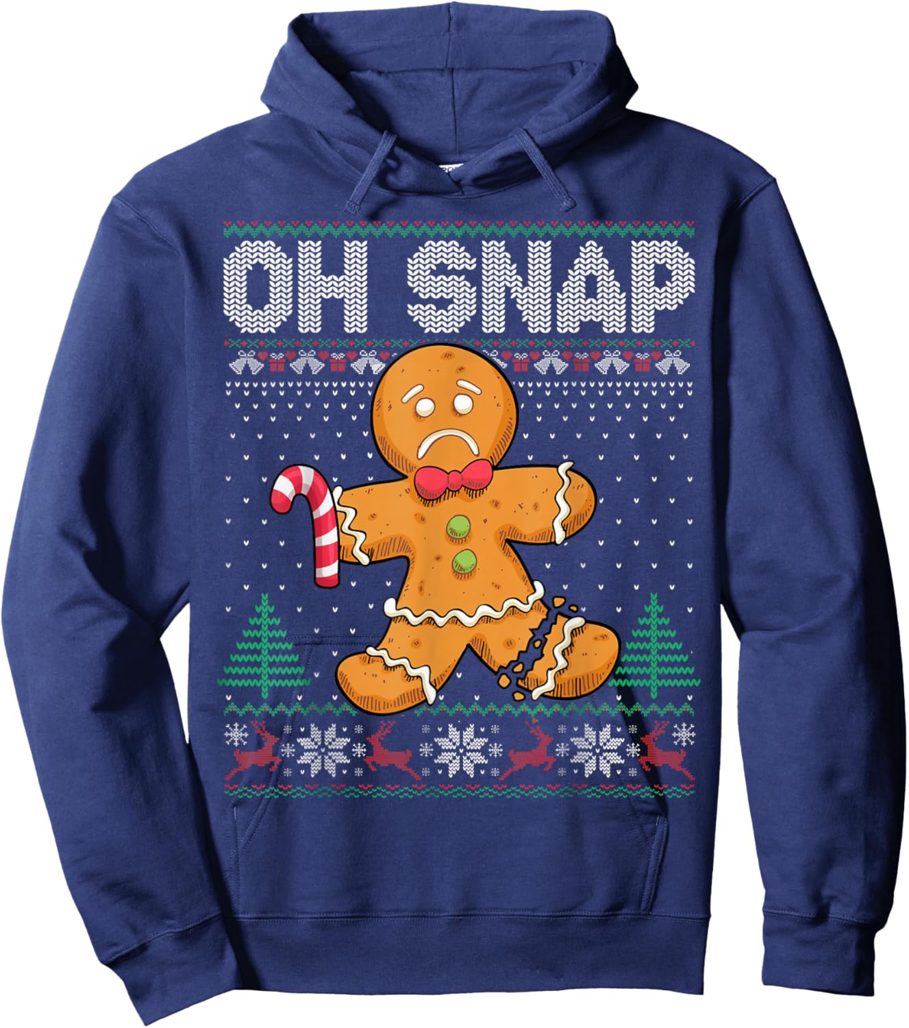 Cookie Baking Gingerbread Man Oh Snap Christmas Ugly Sweater Hoodie - Hoodie | Navy