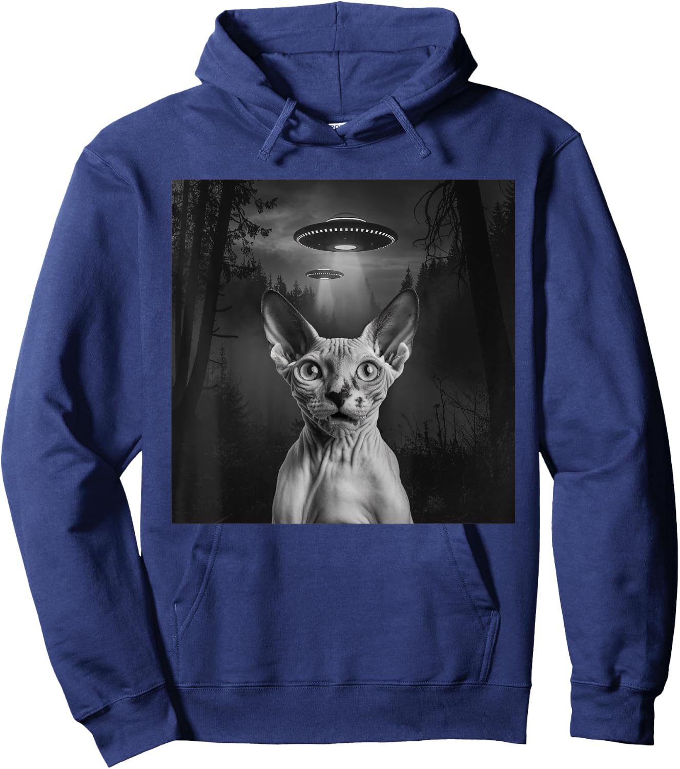 Sphynx Cat Selfie With Alien UFO Funny Cat Outfit Hoodie - Hoodie | Navy