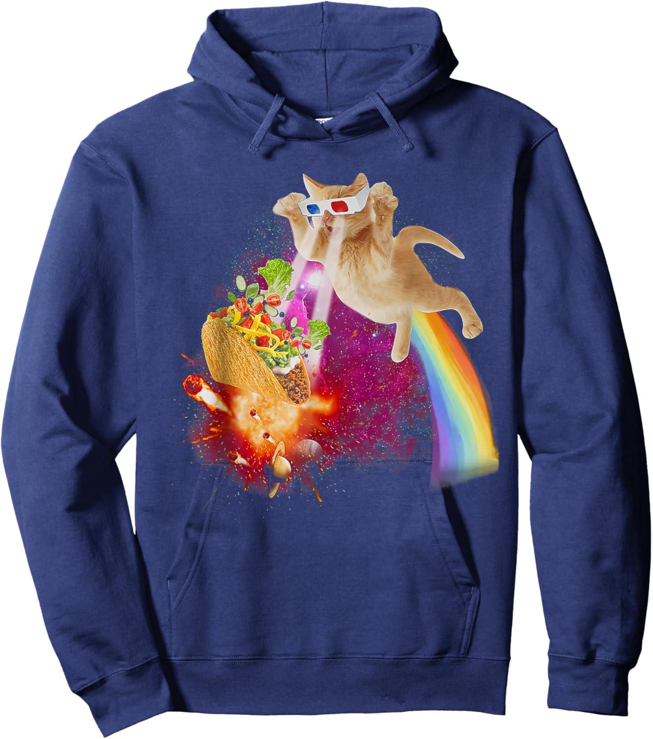Funny Space Cat Laser Taco Galaxy Kitten Rainbow Cat Hoodie - Hoodie | Navy