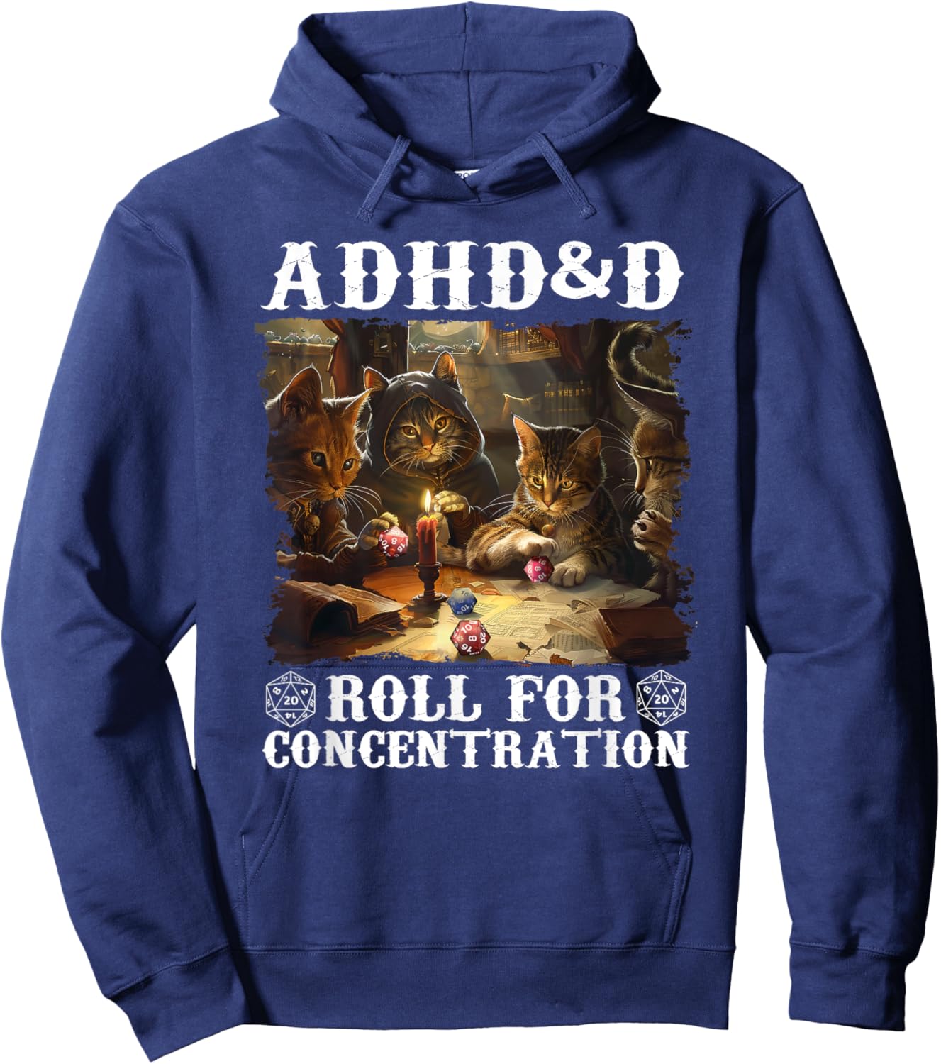 ADHD&D Roll For Concentration Lovely Gamers Vintage ADHD&D Hoodie - Hoodie | Navy