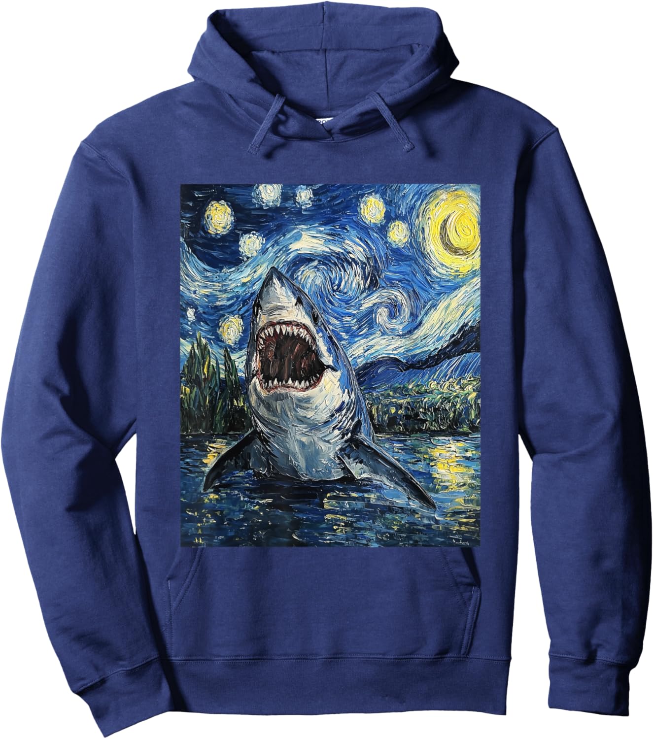 Funny Shark - Van Gogh Style - Starry Night Hoodie - Hoodie | Navy