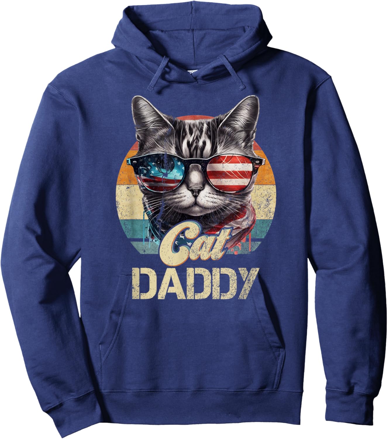 Vintage Retro Cat Daddy Best Dad Funny Fathers Day Hoodie - Hoodie | Navy