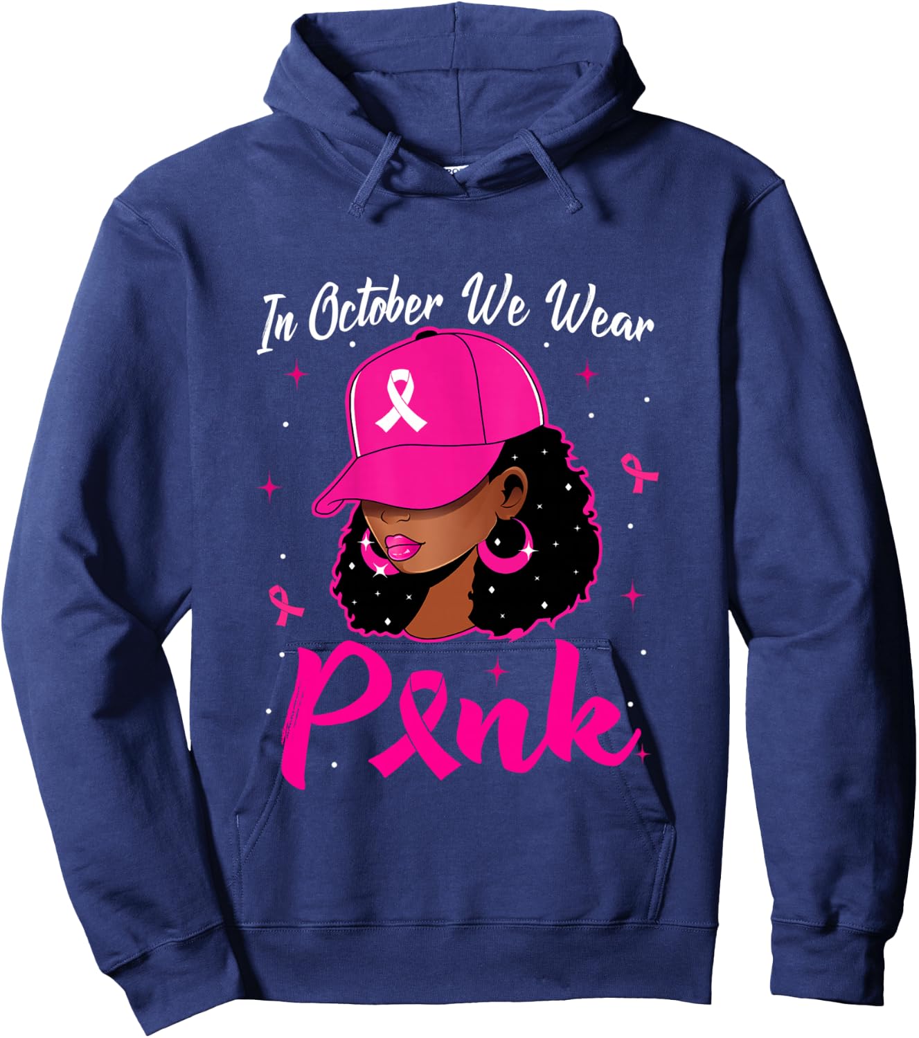 In October We Wear Pink Breast Cancer Awareness Black Women Hoodie - Hoodie | Navy