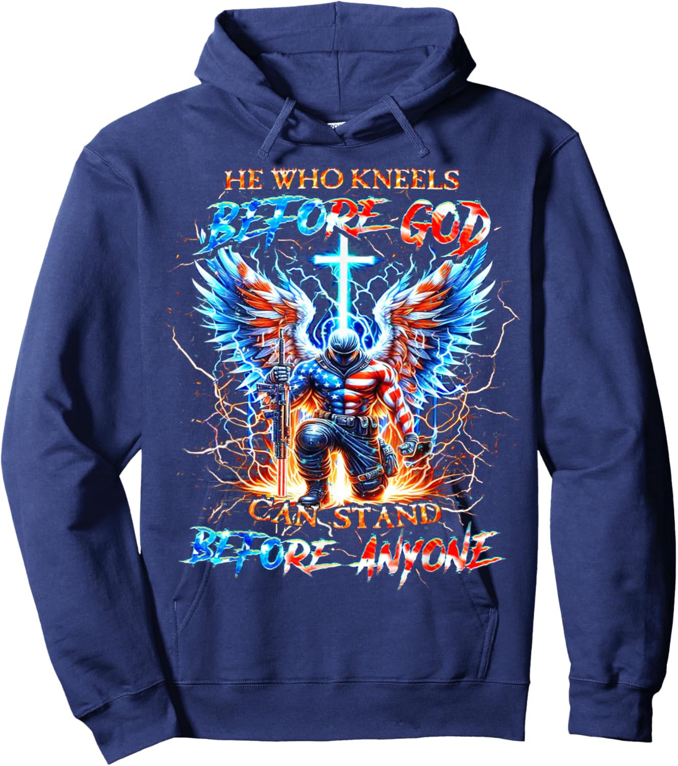 He Who Kneels Before God Can Stand Before Anyone - Soldier Hoodie - Hoodie | Navy