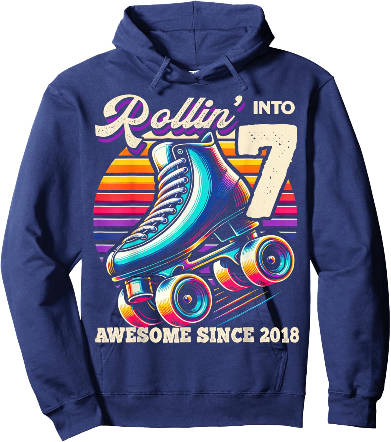 Birthday Roller Skating 7th Girls Rollin into 7 Skate Party Hoodie - Hoodie | Navy