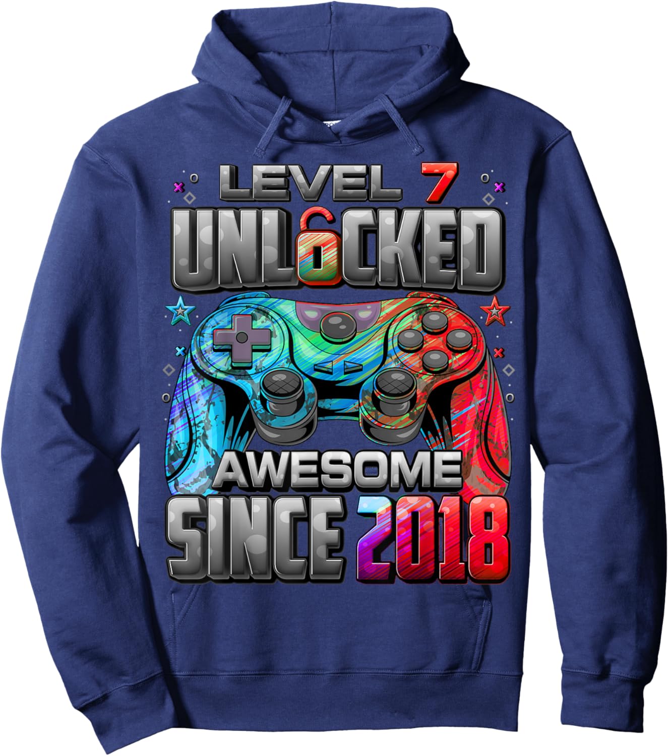 Level 7 Unlocked Awesome Since 2018 7th Birthday Gaming Hoodie - Hoodie | Navy