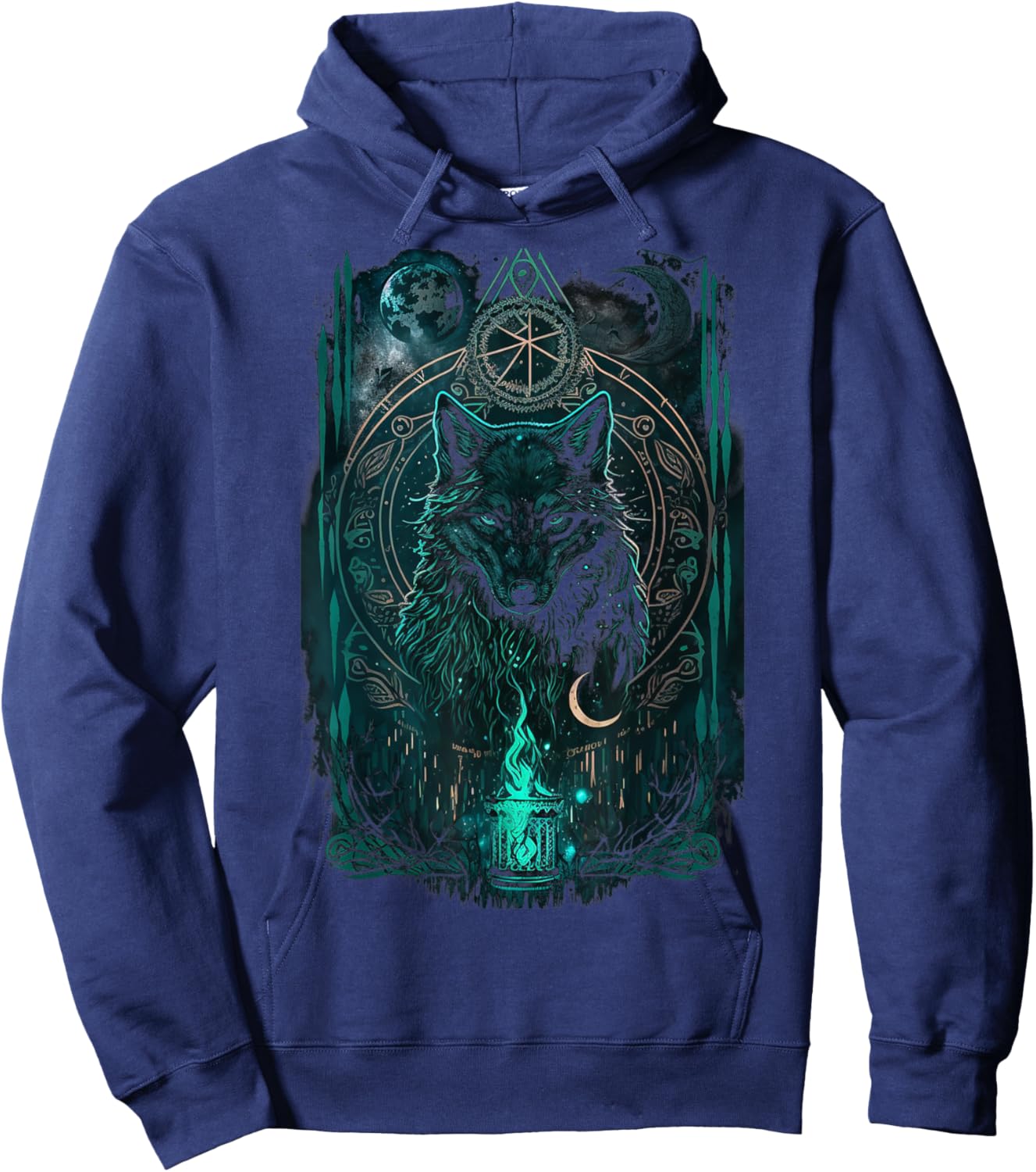 Occult Tarot Card, Gothic Wolf Design, Goth Dark Witchcraft Hoodie - Hoodie | Navy