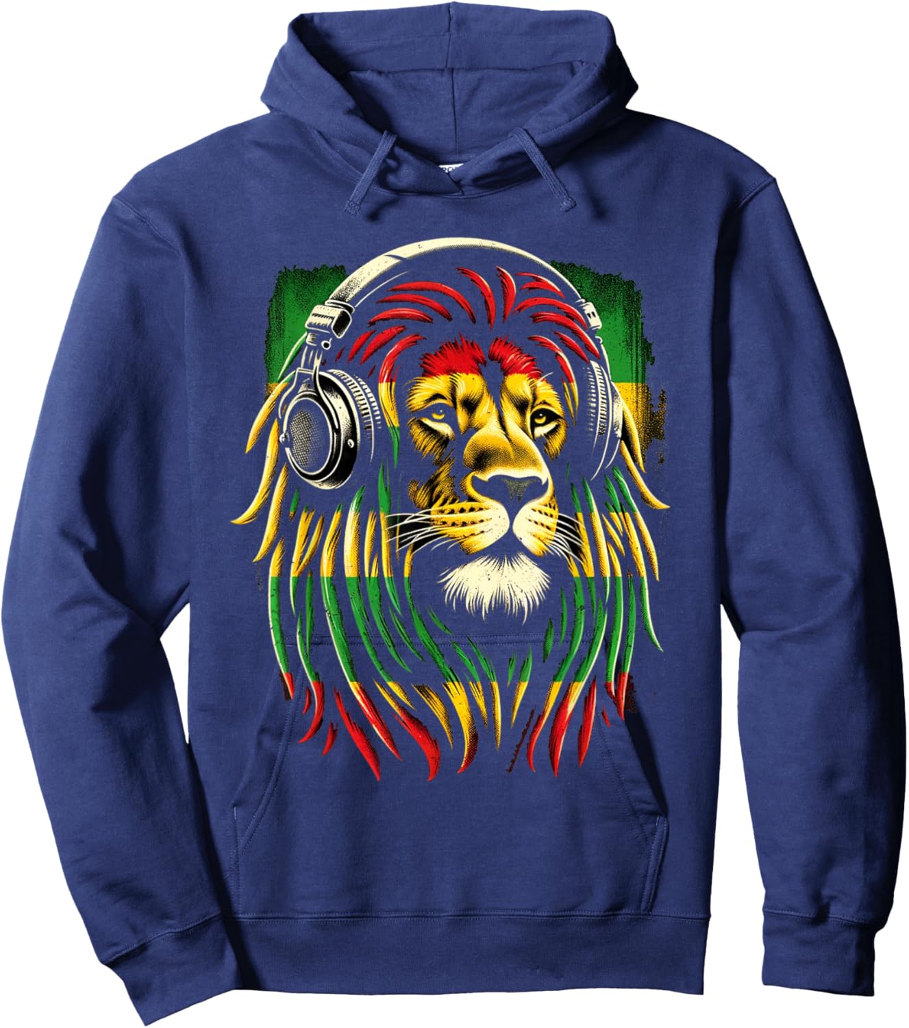 Reggae Lion Roar: Rasta with Headphones Vibe Hoodie - Hoodie | Navy
