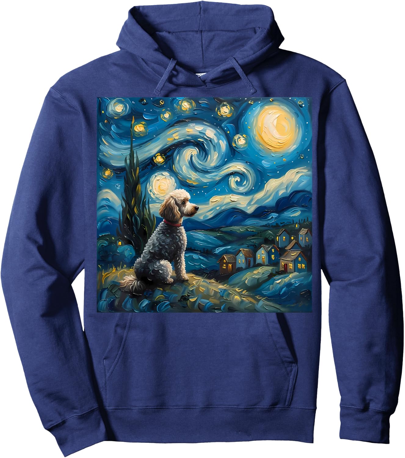 Poodle Dog Lovers The Starry Night Van Gogh Style Painting Hoodie - Hoodie | Navy