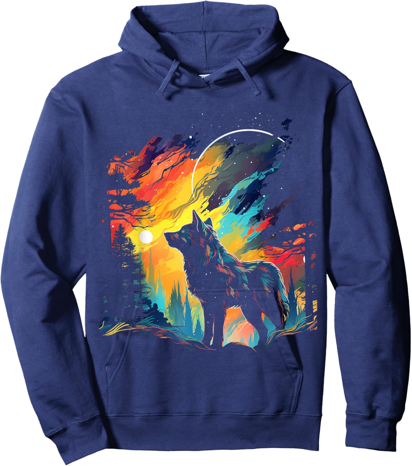Wolf Nature Art Animal Colorful Abstract Graphic Wolf Hoodie - Hoodie | Navy