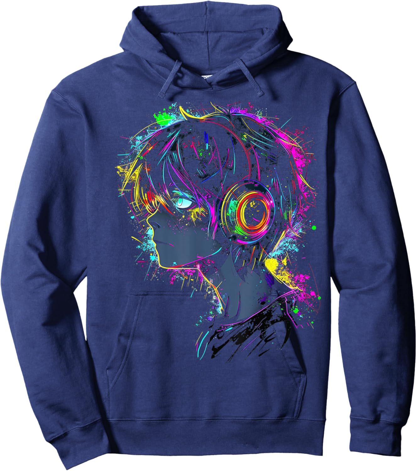 Anime Manga Graphic Headphone Illustration Anime Hoodie - Hoodie | Navy